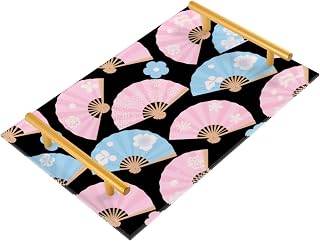 Bandeja de servicio plegable con asas de cerezo japonés, color rosa y azul, bandeja de servicio para joyas, perfumes, para cama, bandeja de decoración para cocina