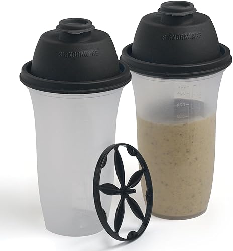 SIGNORA WARE Shaker Bottles - Botella de plástico para batido de proteínas de 17 onzas para batidos y licuados de reemplazo de comidas, bebidas,