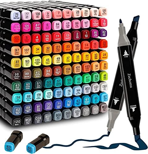 ZECHOMA 100 Colors Alcohol Markers Artist Drawing Art Dual Tip Markers Perfect for Kids Boys Girls Students Adult(100 Black Shell)