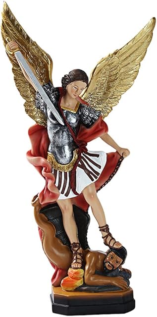 WINOMO Archangel Statue Resin Archangel St. Michael Tramples Demon Religious Sculptures Defeating Lucifer Collectible Angel Figurine for Gifts Home Office Decor