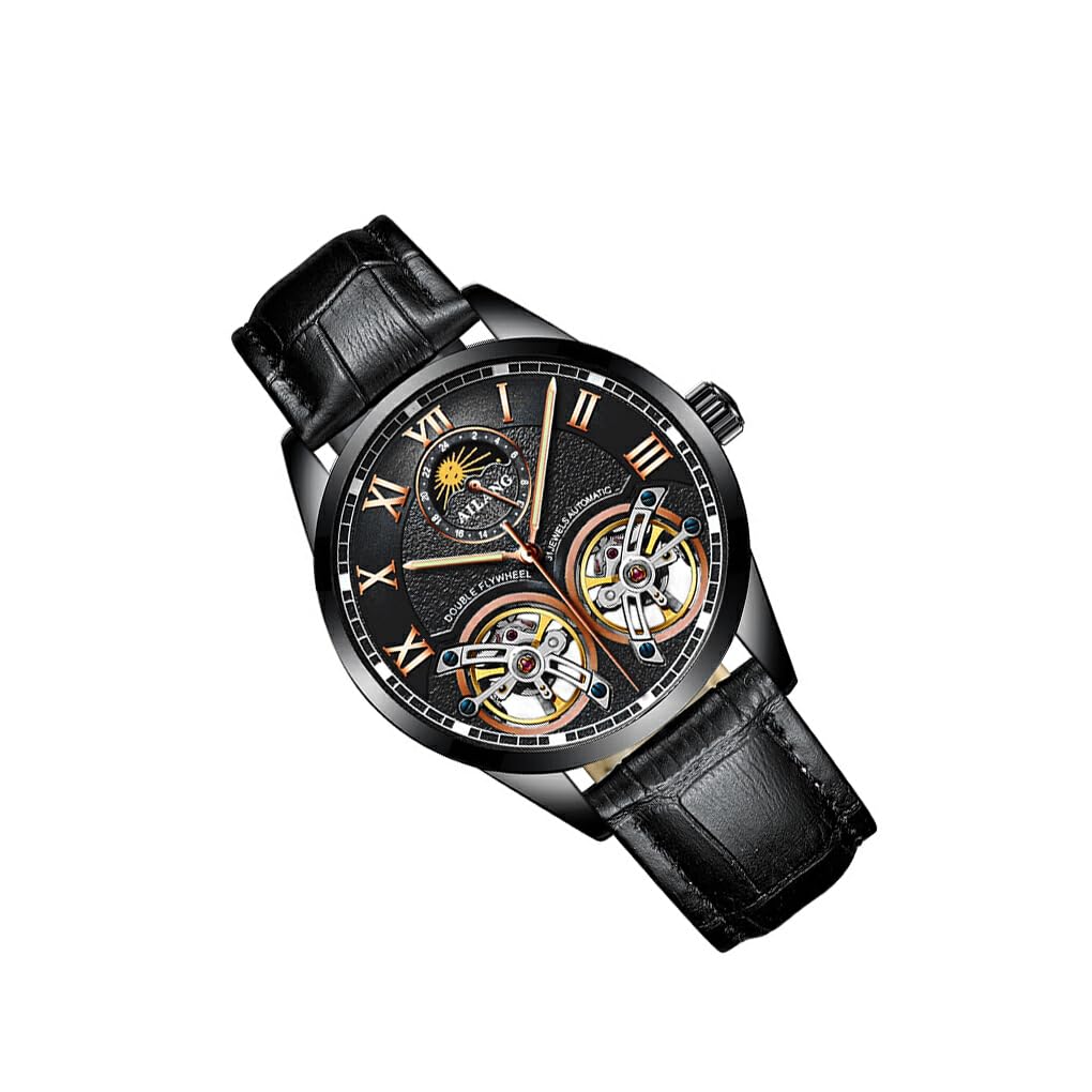 Ailan Mann mechanische Uhr Vintage Analog Lederarmband Ersatz einfach passende Business leuchtende Armbanduhr Geburtstagsgeschenk, Typ 7