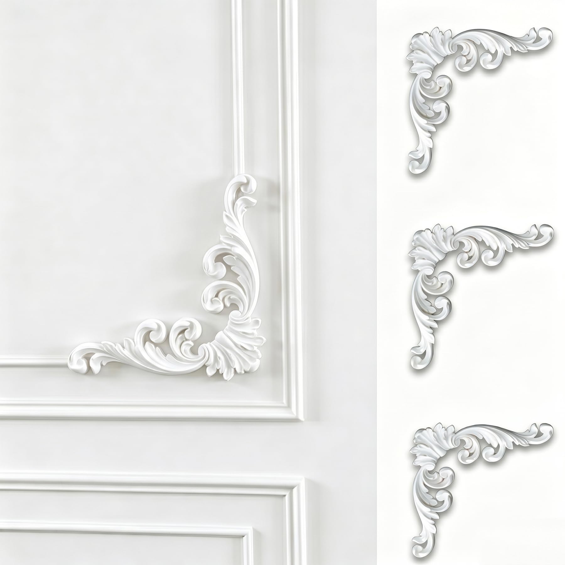 4 PCS Angolari Decorativi per Pareti E Soffitti in PU Modanature Angolari 3D con Decorazioni Floreali Profili Decorativi Verniciabili per Cornici E Angoli Elegante Finitura