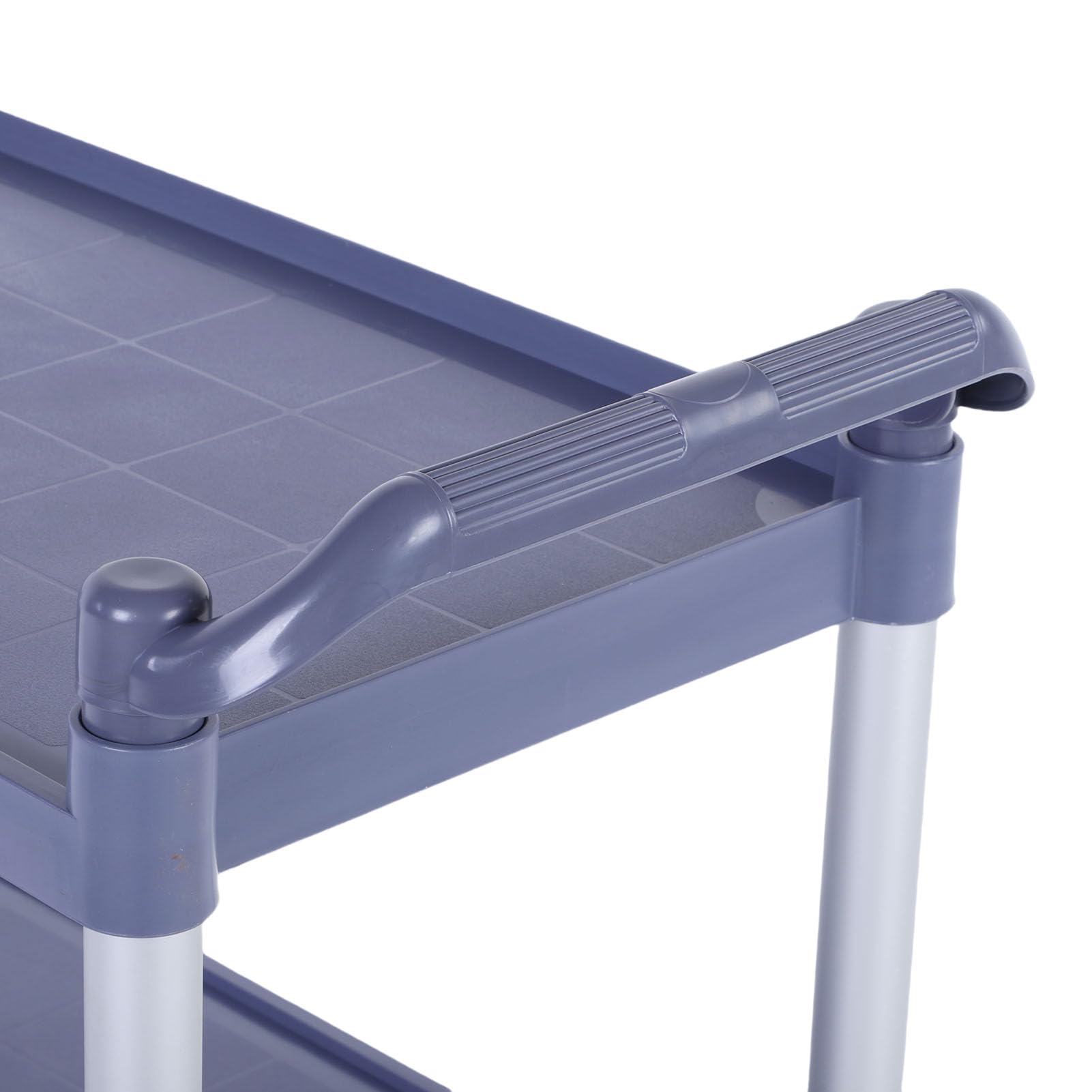 Carro Utilitario de Plástico de 3 Estantes, Color Gris Medio, Resistente, con Ruedas, Ideal para Laboratorio, Almacén, Garaje, Cocina o Restaurante.