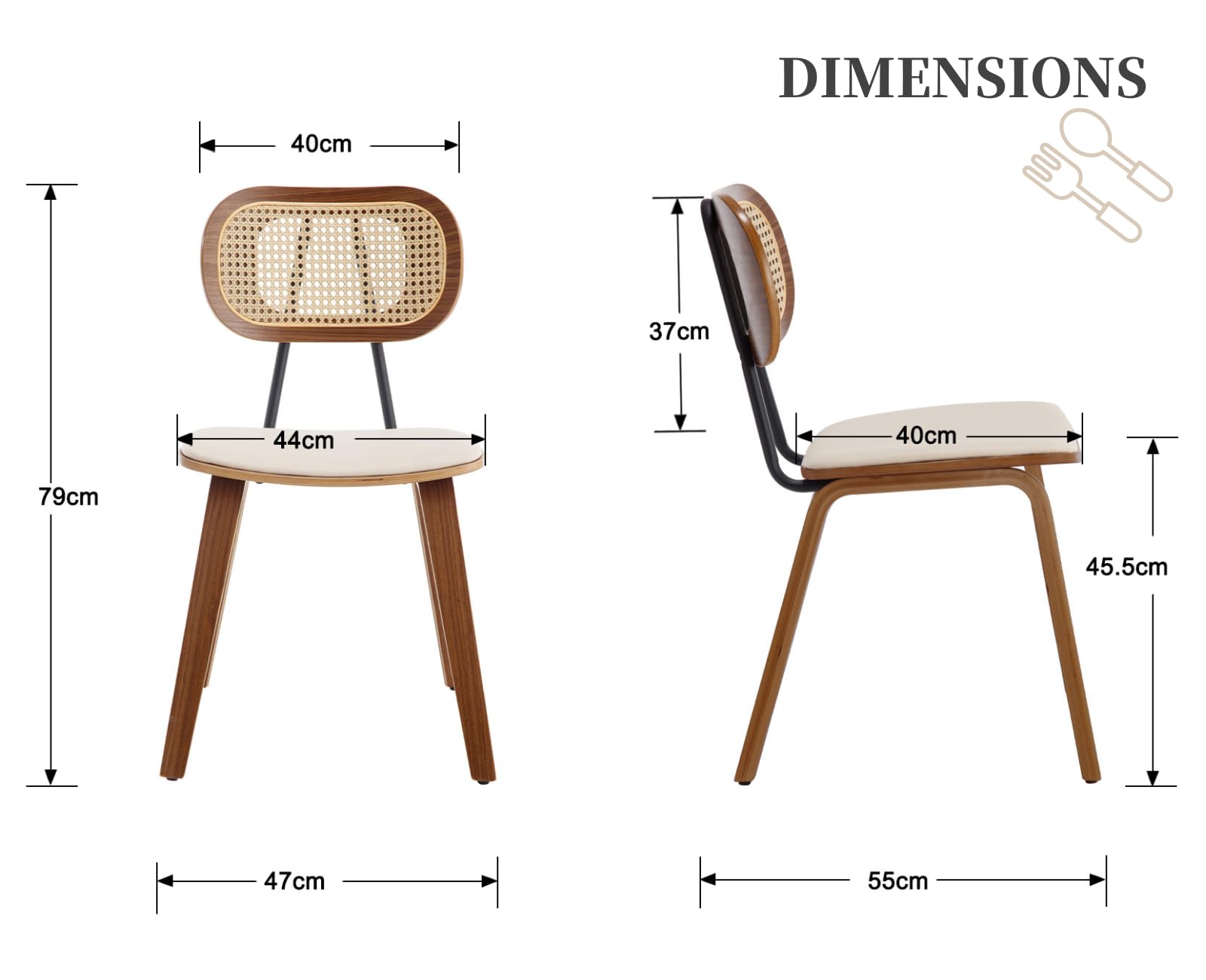 chairus Lot de 2 Chaises de Salle à Manger avec Pieds Bois Chaise Rembourrée en Cuir PU pour Salon Chaises de Cuisine avec Dossier Rotin, Beige
