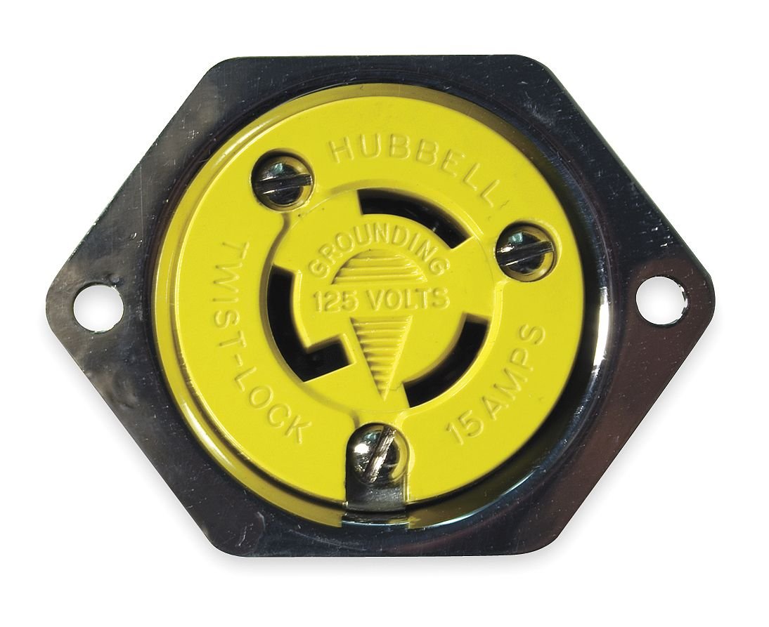Hubbell Wiring Systems HBL47CM15 Panel Mount Flanged Outlet, 15A, 125 VAC, Yellow