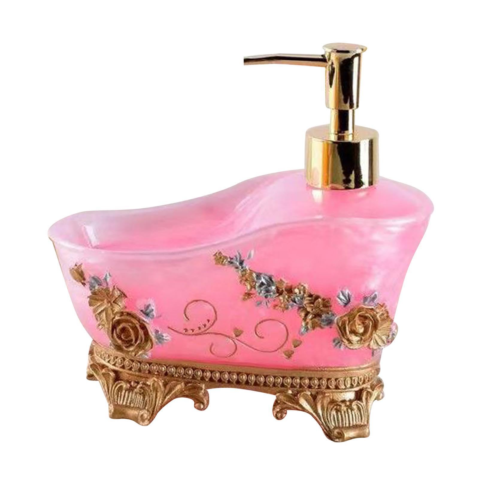 TUXCAXI Hand Pump Soap Dispenser For Soap Resin Bathroom Countertop Dispenser Pump Bottle Elegant Accessories Squeeze Easy Ceramic Liquid Bottle Countertop, Pink, 14x16cm