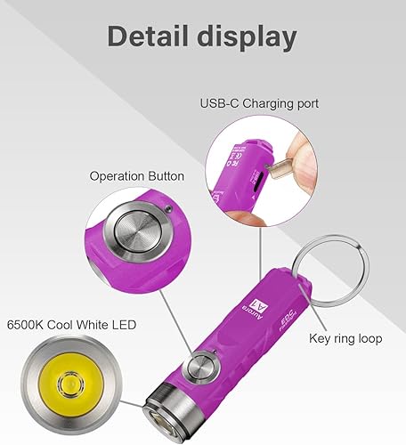 Miniatura 2 de RovyVon Aurora A1 G3 - Linternas de llavero USB C recargable, 650 lúmenes, mini linterna súper brillante, pequeña linterna EDC, equipo EDC al aire