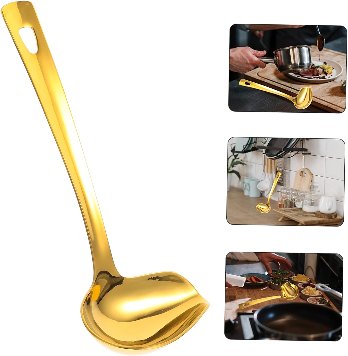 Golden Stainless Steel Gravy Ladle with Precision Spout and Long Handle