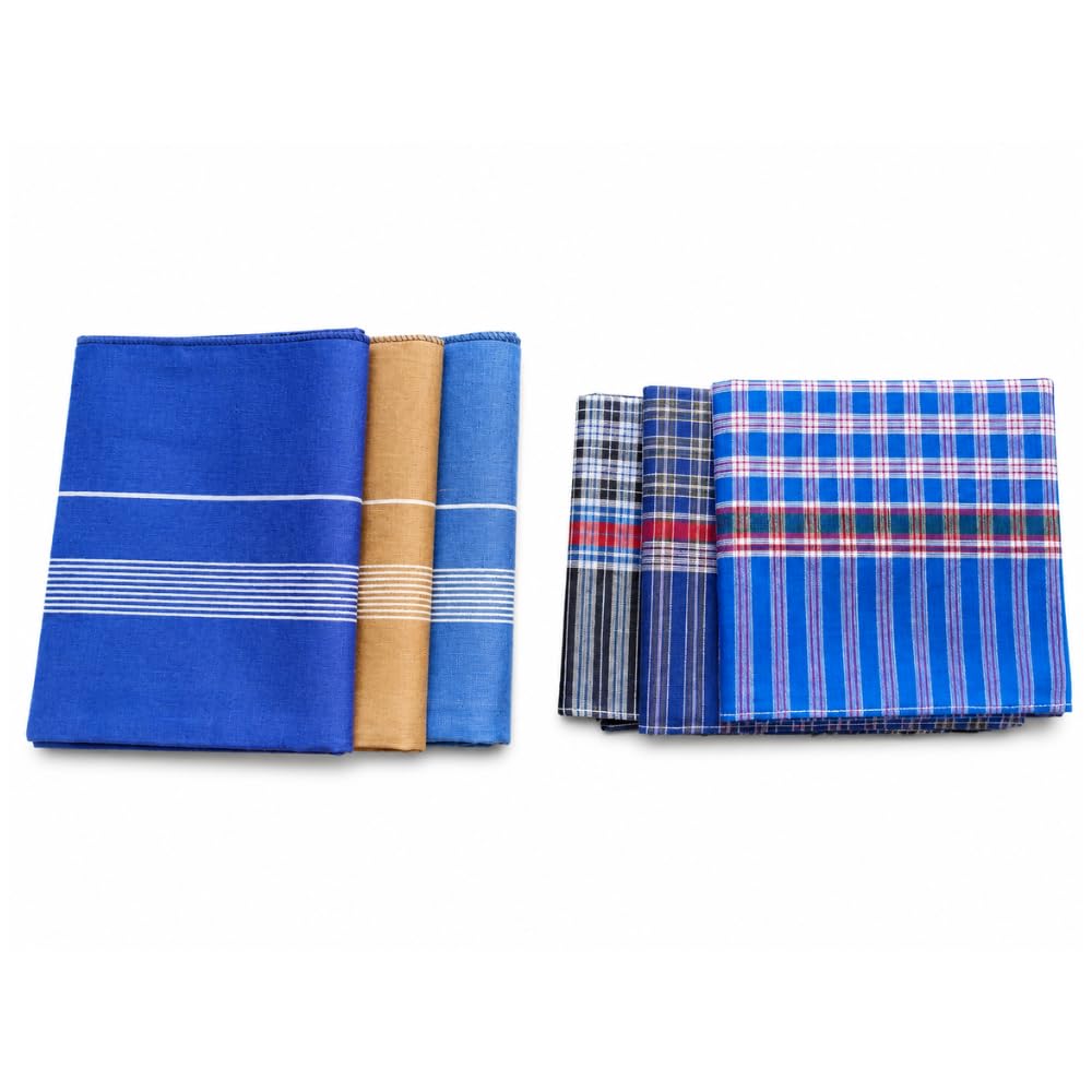 Premium Cotton Handkerchief for Men Combo Pack of 6 (3 Premium Collection + 3 Checkered) | 100% Pure Cotton Soft Absorbent Big Size Rumal | Washable Reusable Hankies for Office & Daily Use-picture-29