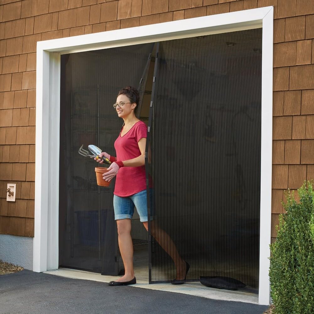 Magic Mesh Garage Door Screen, Black | Magnetic Closure, Breezy Net, Mosquito & Bug Screen for Standard 2 Door Garage, Kid & Pet Friendly | Size 109" x 84.5" (Pack of 1)