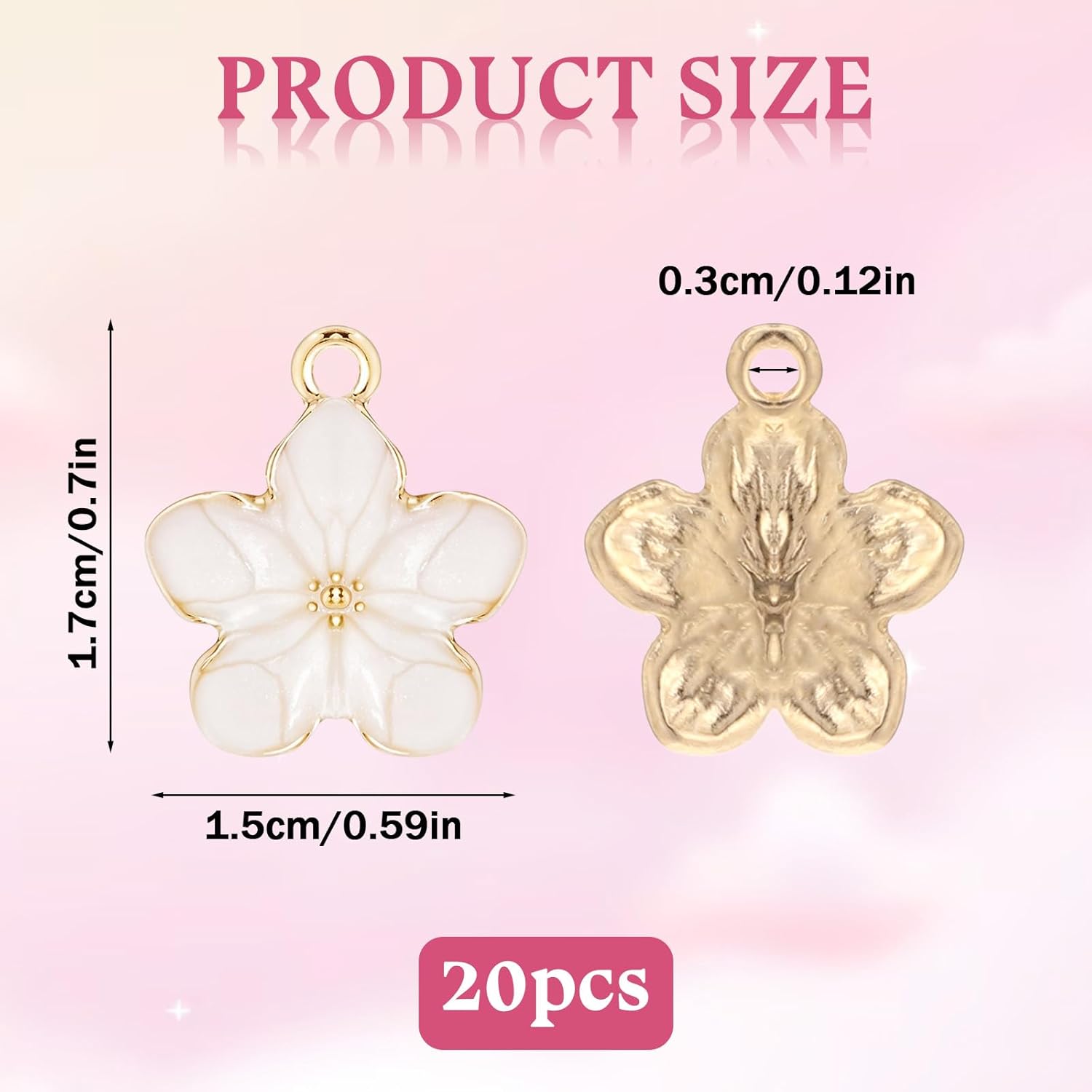 20PCS Cherry Blossom Enamel Charms for Crafts, Small Flower Purse Keychains, Gold Plated Pendant for DIY Bracelets, Necklaces, Earrings, Jewelry Making Findings (White) - Image 2