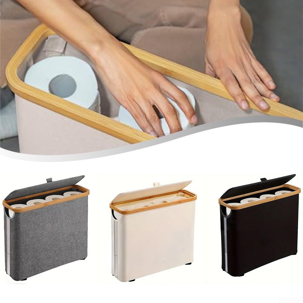 Lecreatekit Panier de rangement pour rouleaux de papier toilette, support de salle de bain avec couvercle, boîte de rangement chic pour une salle de bain propre et bien rangée (beige)