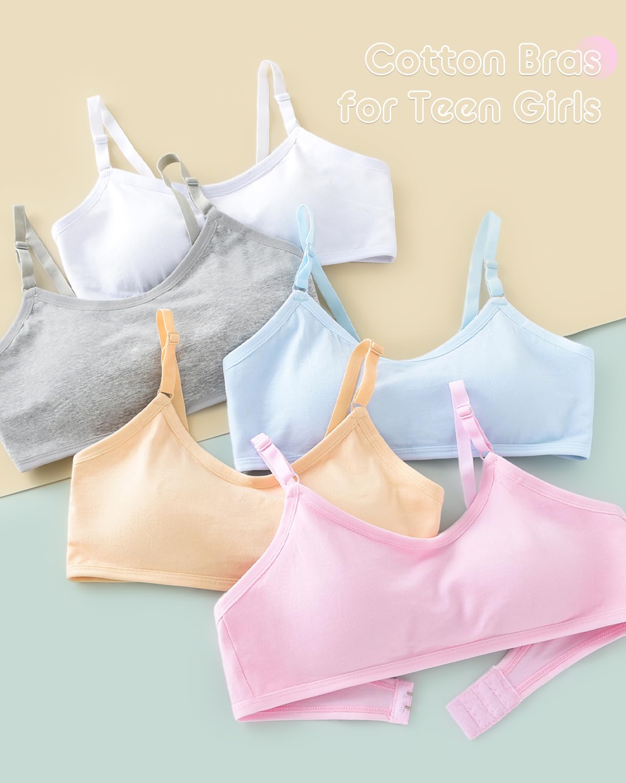 Adorel Teen Mädchen BH Baumwolle Verstellbar mit Polster Bustier 4er-Pack