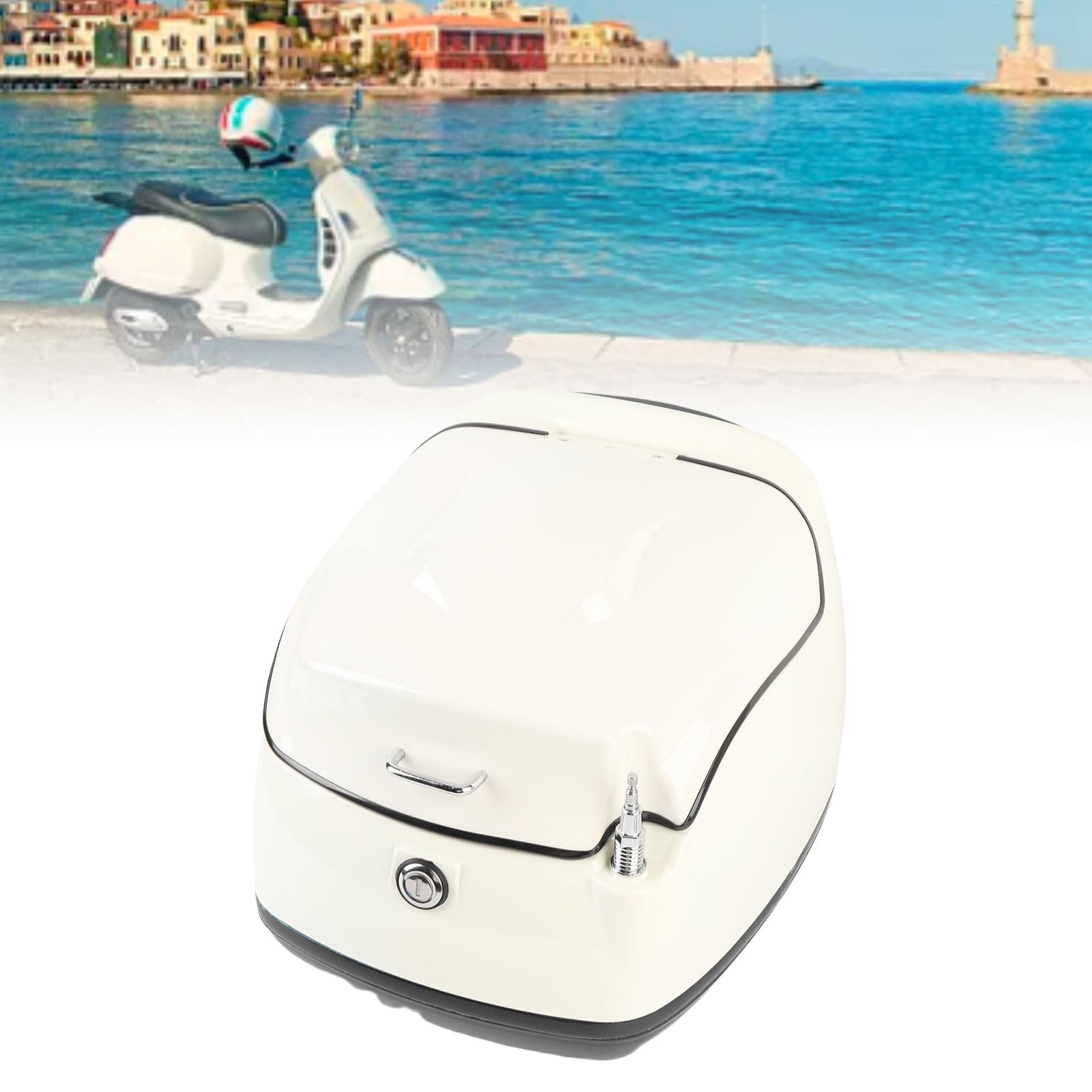 Cocoarm 38L Motorrad-Topbox, Wasserdicht, ABS-Aufbewahrungskoffer mit Schlüsselschloss, Weiß, Universal für Motorräder und Motorroller
