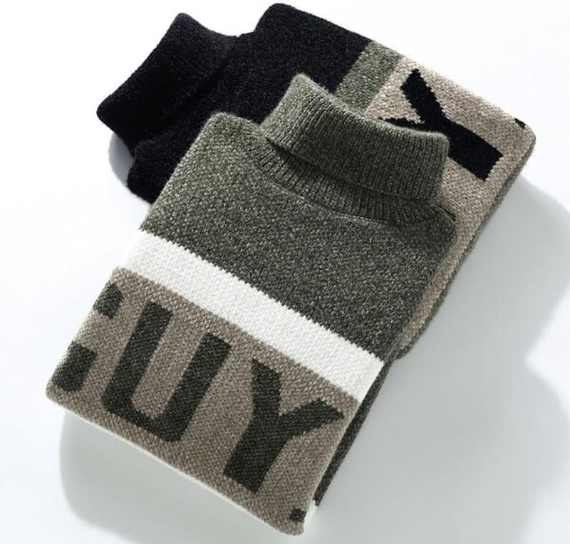 Men's High Neck Knitted Sweater Winter Pullover