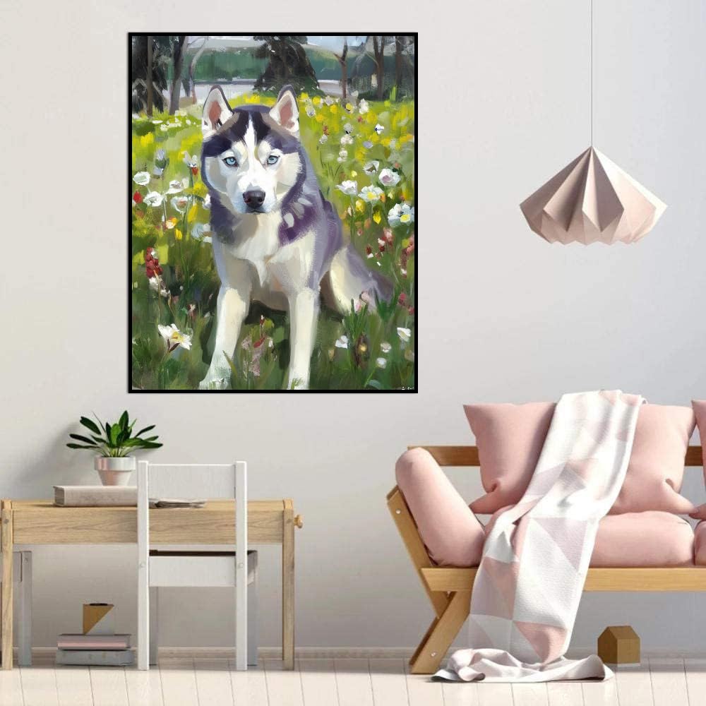 DIY Paint by Numbers Siberian Husky Dog on Canvas Painting Kits for Adult, Beginner Oil Painting Kits Gift 20x24inch(50x60cm) Frameless