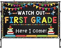 Vista 5 de Cartel de bienvenida al primer grado de 5.9 x 3.6 pies para el regreso a la escuela, telón de fondo de 1er grado "Here I Come First Day of School
