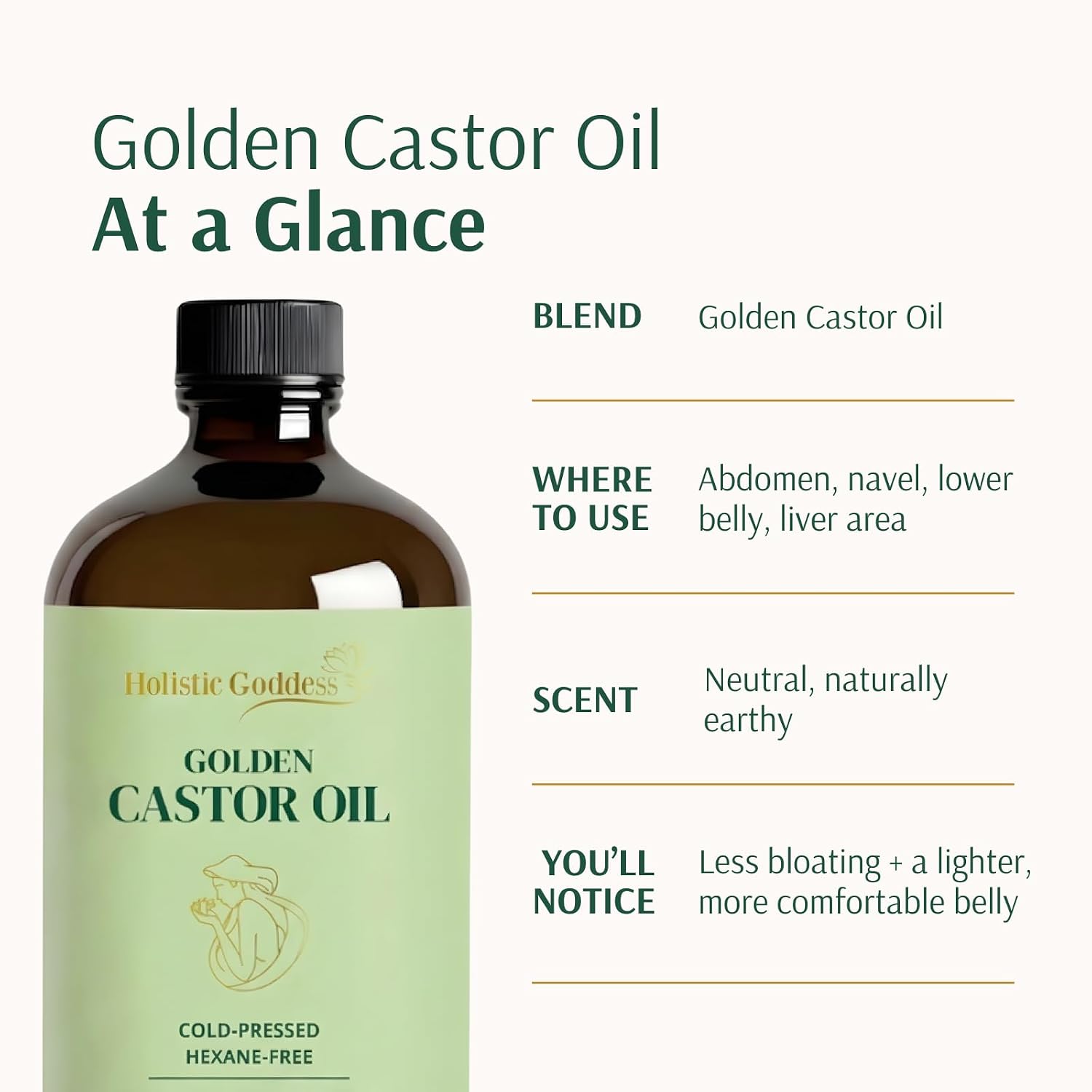 Holistic Goddess Organic Golden Castor Oil – Cold-Pressed Hydration for Skin & Body