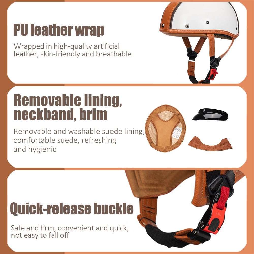 Casque de Moto Demi-Jet Homologué ECE avec ABS Antichoc - Intérieur Détachable en Suédine et Col Amovible | Couche EPS Haute Densité, Fermeture Rapide pour Homme et Femme