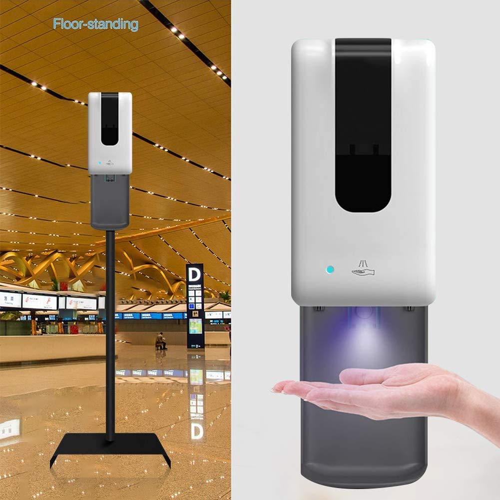 TTLIFE Portable Hand Sanitizer Dispenser Floor Stand 1200ML Automatic Hand Sanitizer Infrared Sensor Dispenser Stainless Steel Stand Sprayer Set with Floor Stand Adjustable Height and Drip Tray (L)