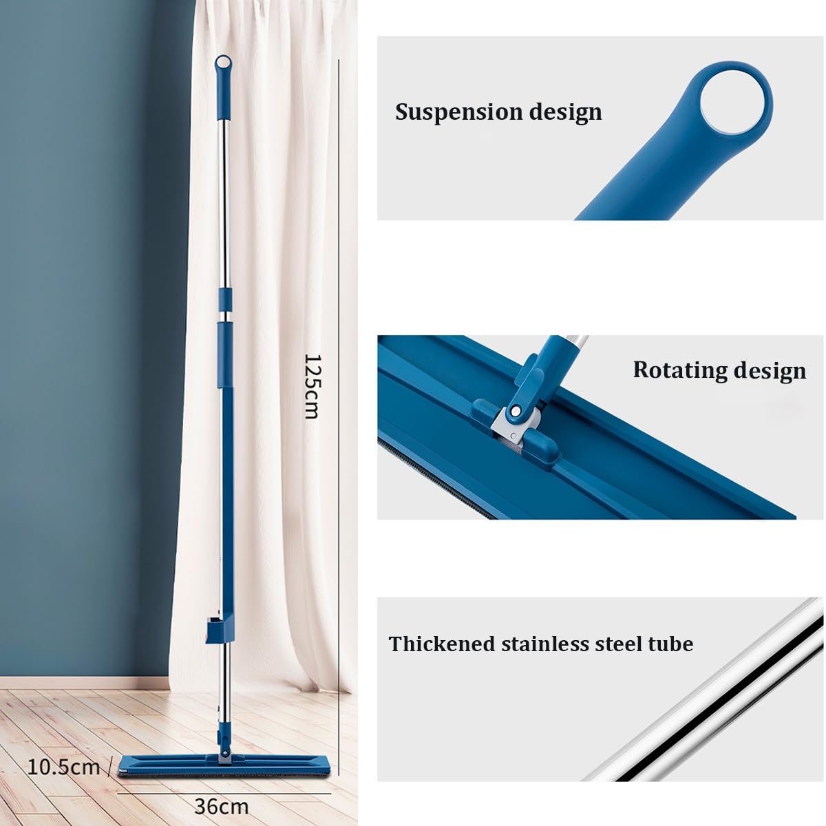 Mopa plana giratoria de 360° para limpieza en seco y húmedo, ideal para suelos laminados y azulejos, juego de 4 piezas