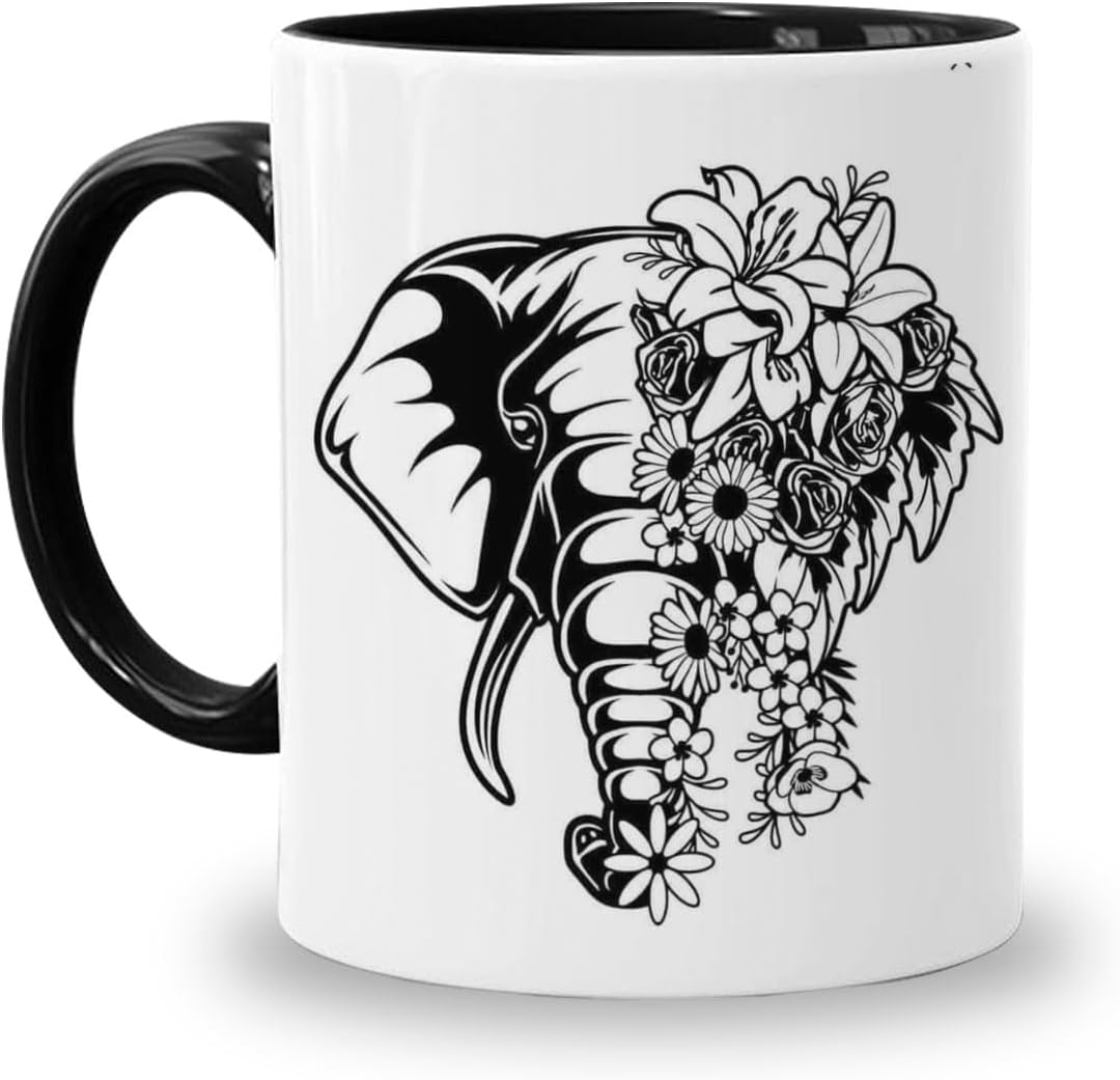 Make my click Elephant Design Mug Elegant Ceramic Coffee Cup with Intricate Elephant Artwork