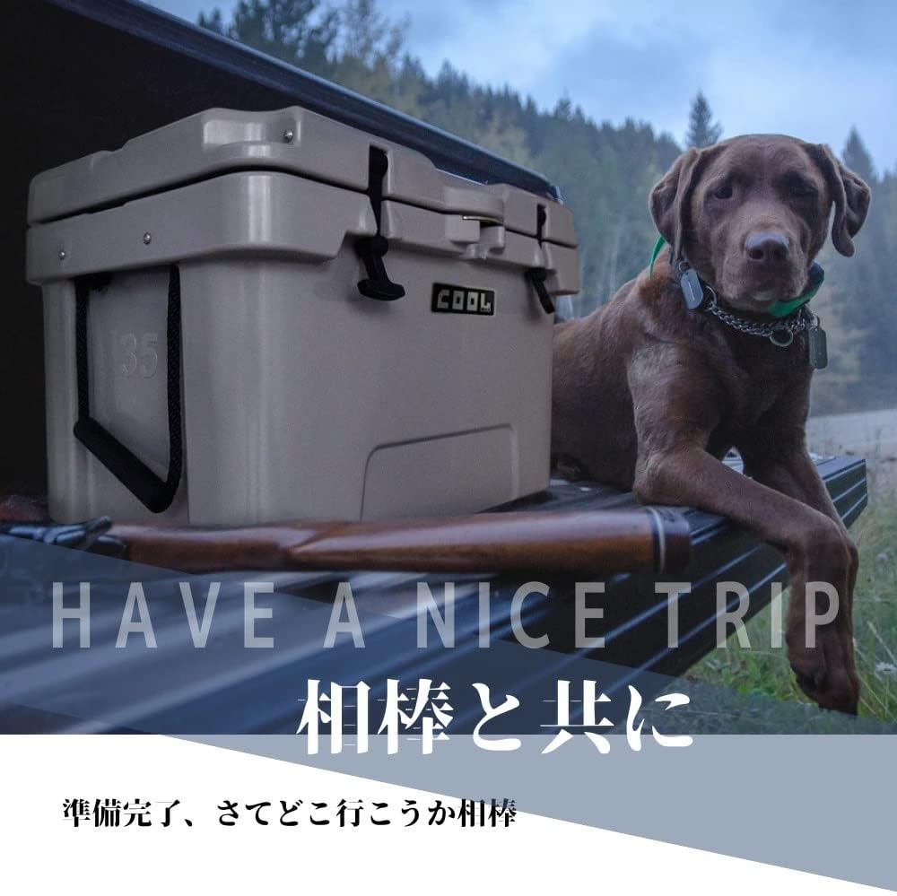 Coolmax Cooler Box (1.2 gal (55 L) / 58 QT) Beige, Cooler Box with Casters, In-Car, Refrigerator, Disaster Prevention, Long Time, Outdoor, UV Resistant, Ice Storage, BBQ, Heatstroke Prevention Goods