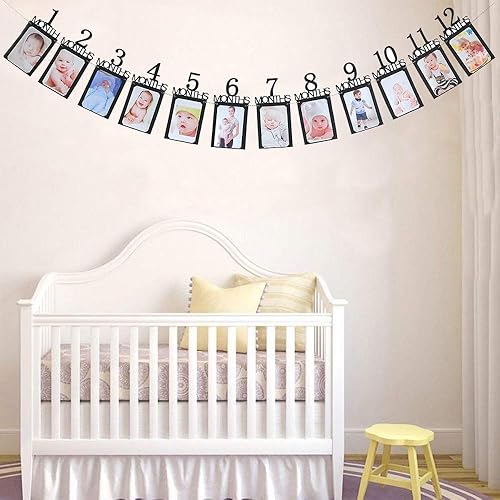 Miniatura 10 de Cartel de fotos de primer cumpleaños para niño y niña, cartel de fotos de primer cumpleaños, registro de crecimiento del bebé, imágenes de 1 a 12