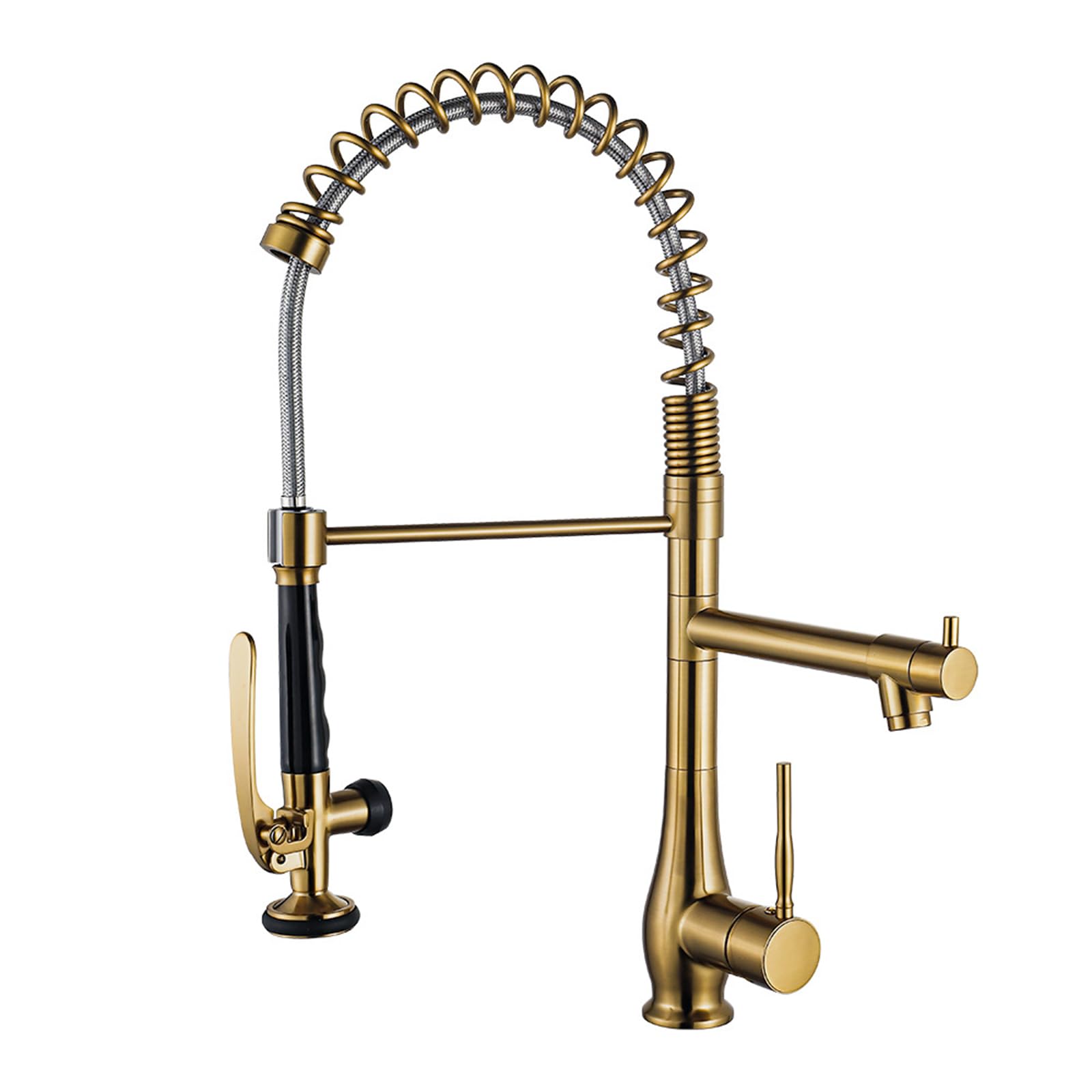 ZYCHSJXA Kitchen Tap Spring Brushed Gold Flexible Spout Telescopic Sprayer 360° Rotation 2 Mode Brass-Brushed