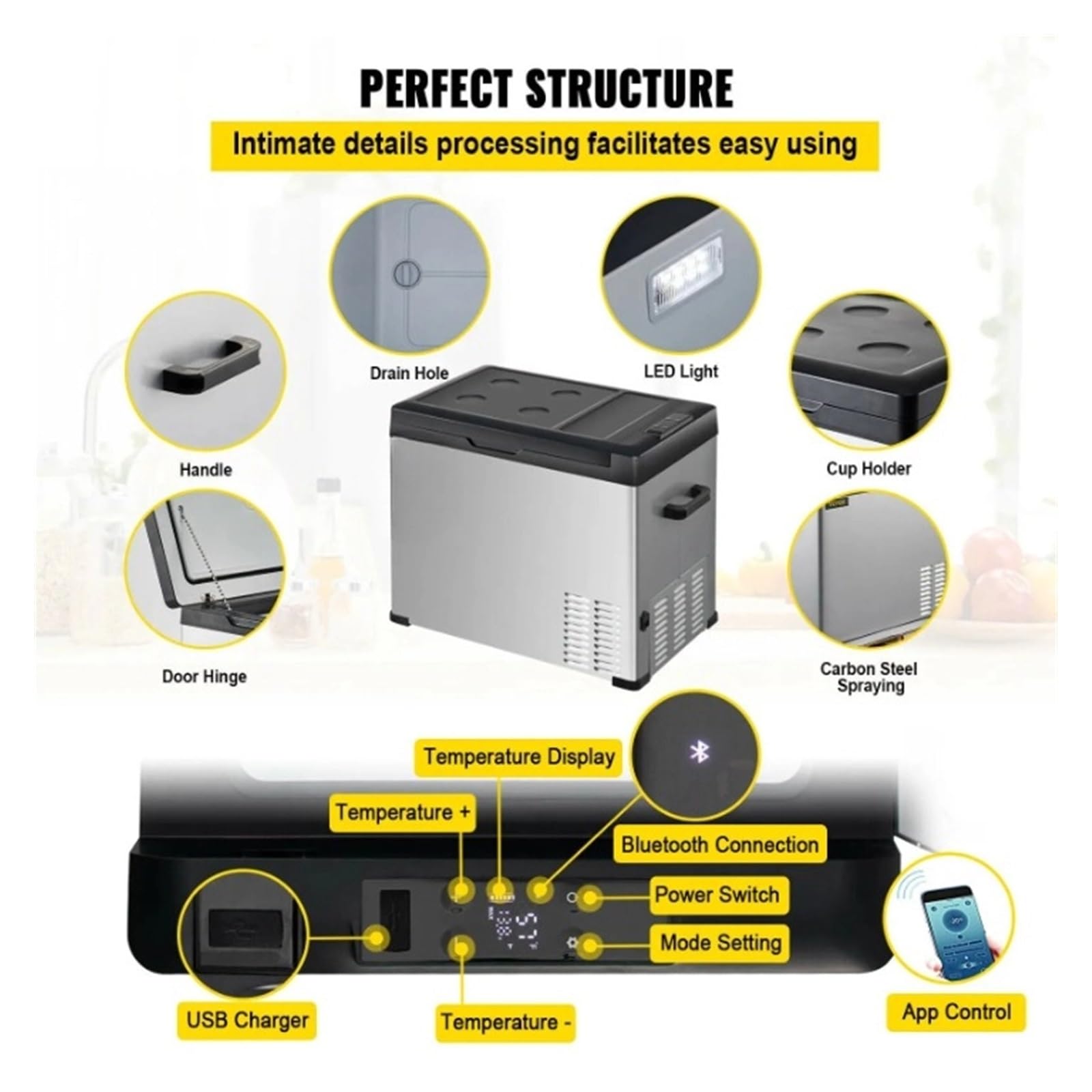 Mini refrigerador portátil for Coche de 30, 40 y 50 litros, con congelador pequeño, 12 V/24 V CC, 110-240 CA, Ideal for Exteriores, caravanas y Camping.(40L)
