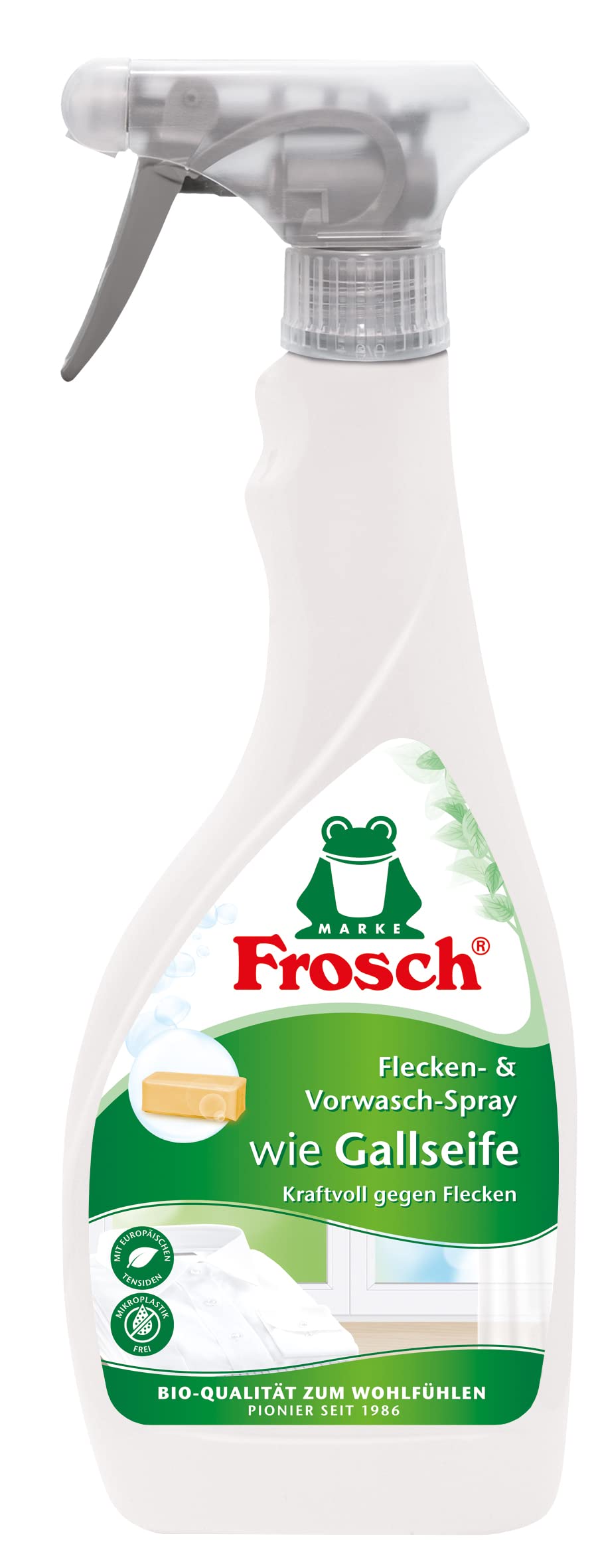Frosch wie Gallseife Flecken und Vorwaschspray, Fleckenentferner zur Vorbehandlung, für Weißes, Buntes und Feines, entfernt Fett, Öl, Blut, Eiweiß, 1er Pack (1 x 500ml)