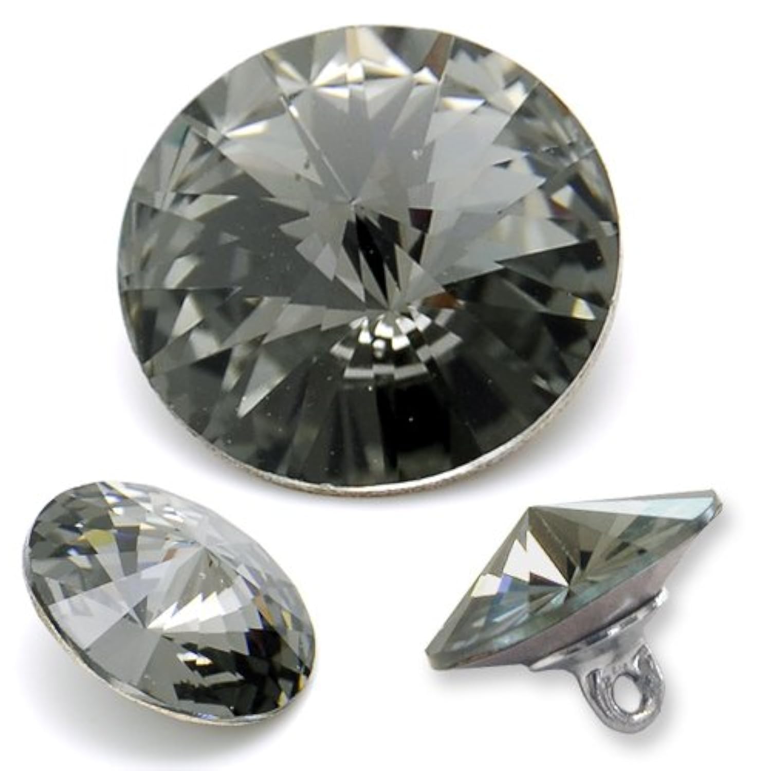 6-pcs 12mm Austria Crystal 1122 Rivoli Button with Shank, SW-1122BT (Black Diamond)