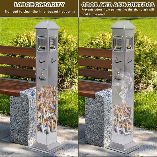 Image of Commercial Trash Receptacle Disposal Outdoor Steel Trash Can with Removable Inner Bucket, All-Metal Construction, Trash Bin for Outside Patio Hotel Street Office Porch