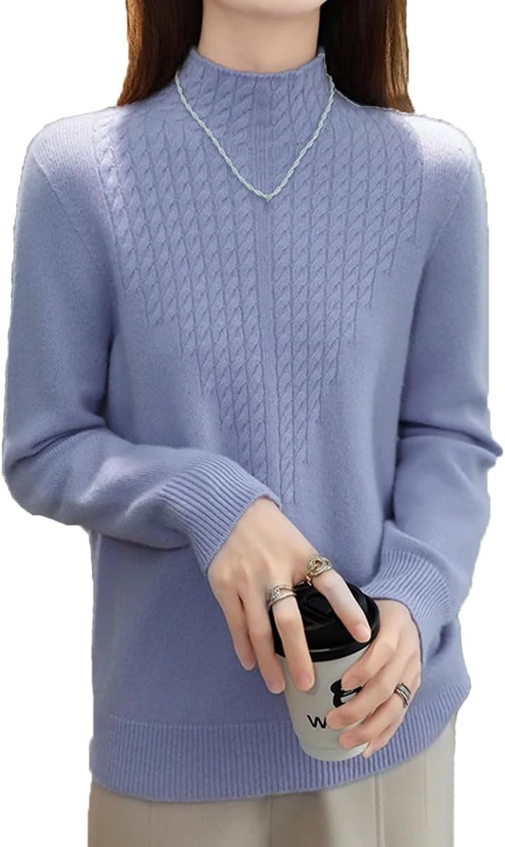 Women's 100% Merino Wool Sweater Knitted Pullover Top Winter Round Neck Solid Color Thicked Base Shirt