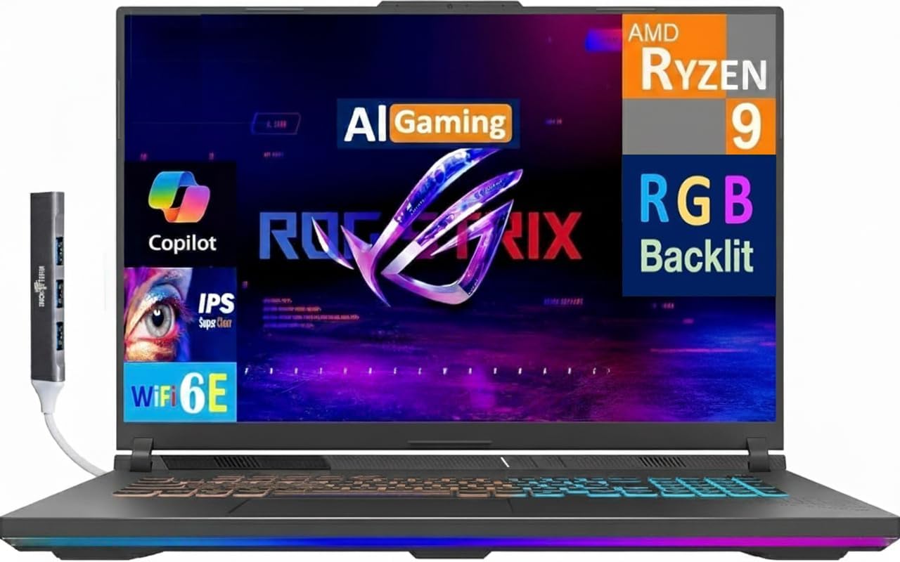 ASUS ROG Strix G18 Latest 2026 AI Gaming Laptop Copilot + PC 18″ 2.5K Nebula 240Hz Display (Ryzen 9 8940HX, GeForce RTX 5070 8GB, 16GB DDR5, 1TB SSD, RGB KB, WiFi 6E, BT 5.4, Win 11 Home) w/DKZ Hub