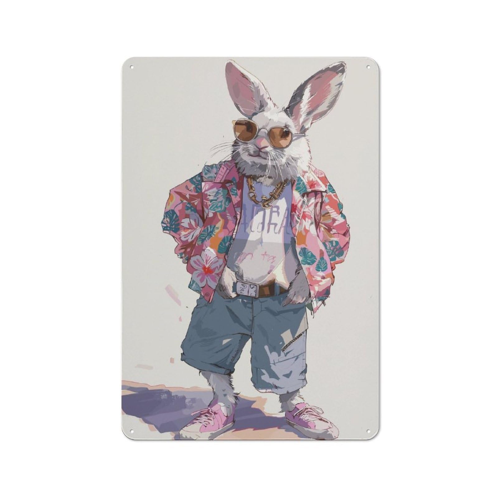 Junmoney Bunny Style Tin Sign With Design 30X20cm, Weathered Look Industrial Wall Art For Workshop, Basement, Shed Or Games Room