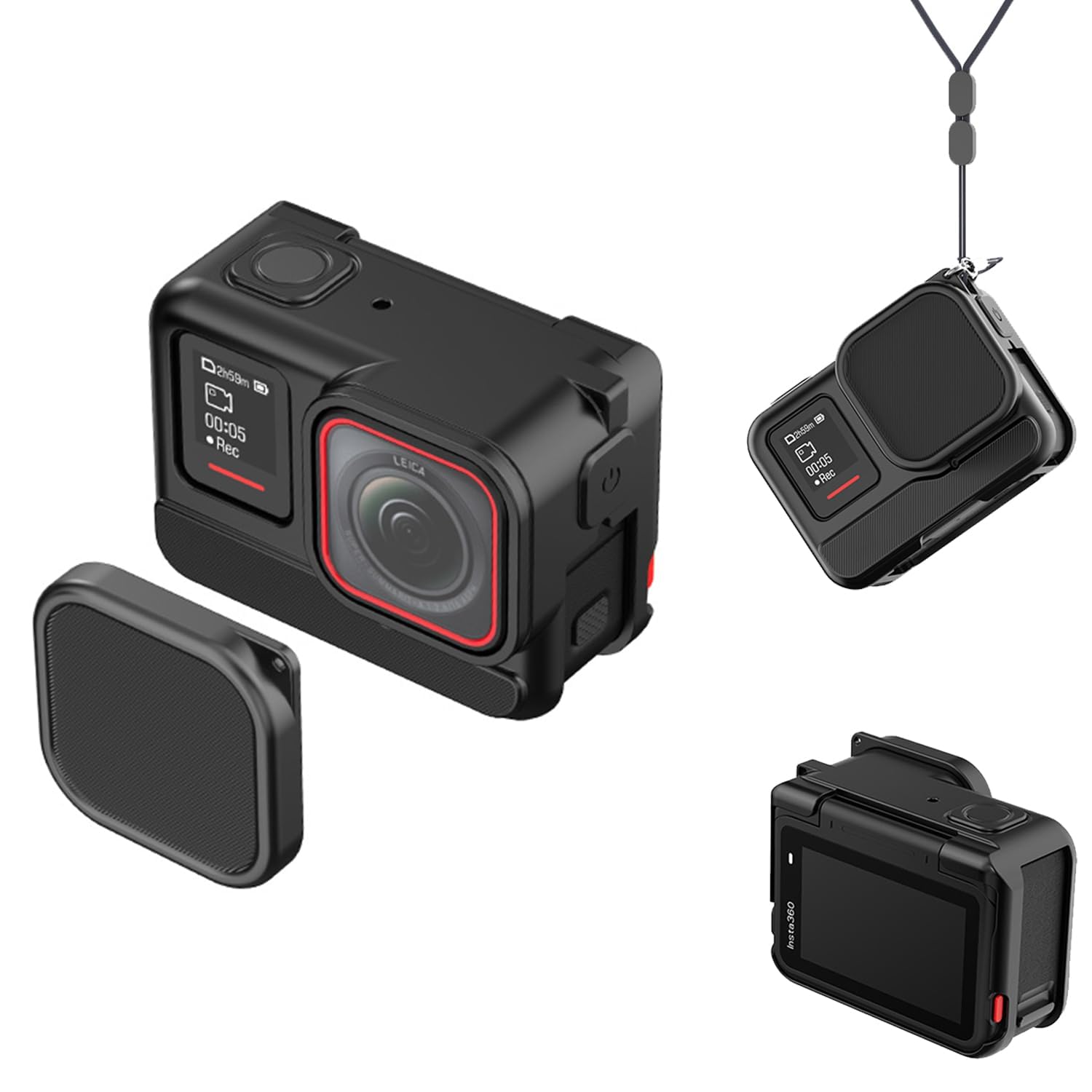 Azonee Lens Screen Protector for Insta360 Ace Pro Lens + Lens Cap + Lanyard for Insta360 Ace Pro Black