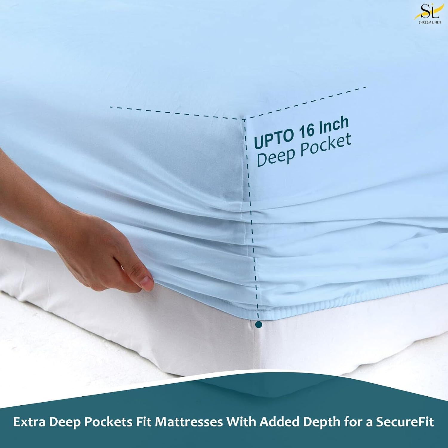 Shreem Linen 6 Piece Queen Sheet Set - 100% Egyptian Cotton Sheets, Hotel Luxury Bedding, 18" Deep Pocket, Cooling Soft Breathable Bed Sheets with 4 Pillowcases, Light Blue Solid