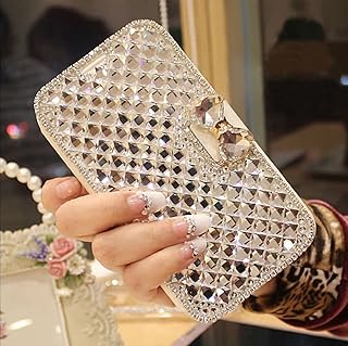 Shinyzone Compatible with iPhone 13 Pro Max 6.7 inch Bling Wallet Case for Woman Stylish Diamond PU Leather Flip Folio Stand Card Holder,3D Sparkle Crystal Bowknot Magnetic Buckle, Silver