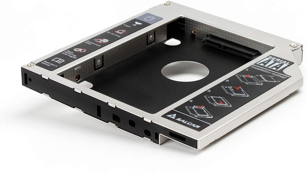 Salcar – 2nd HDD/SSD SATA 3.0 SATA III Hard Drive Enclosure Caddy for 12,7 mm SATA 2.5 Inch Hard Drive – Aluminium