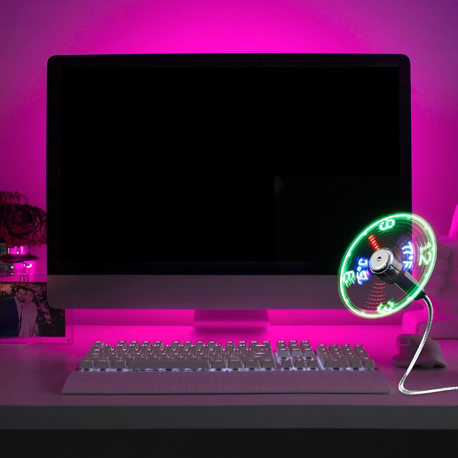 USB LED Clock Fan Mini with Temperature Display for Computer image 3