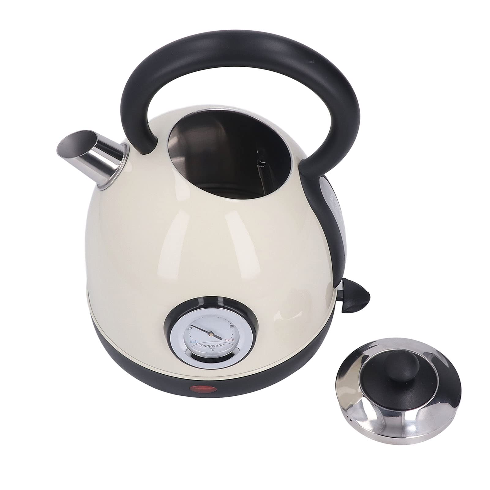 Hervidor Eléctrico de 1,8 L, con Base de 360°, Termómetro e Interruptor Indicador, Ebullición Rápida, Protección Contra Ebullición en Seco, Hervidor de Agua Retro para Preparar Té y Café(Bianco)