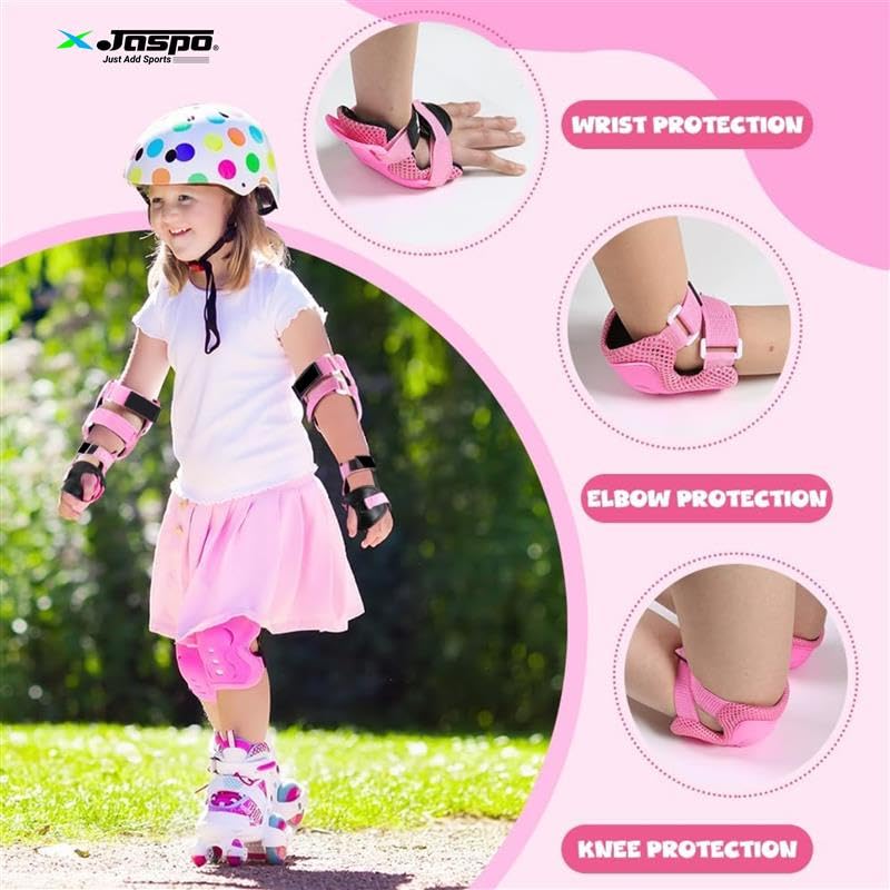 Image of Jaspo Secure Hybrid Protective Gear Set - Knee, Elbow, and Wrist Guards with HDPE Shell, Polyester Mesh, EVA Foam & Soft PU Cushioning for Skating, Cycling