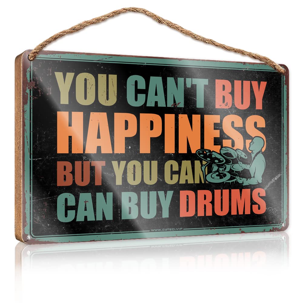 Yyhleh Men's One Color Hanging Plaque Sign You Can't Buy Happiness But Can Drums Wooden Sign(23X35cm)