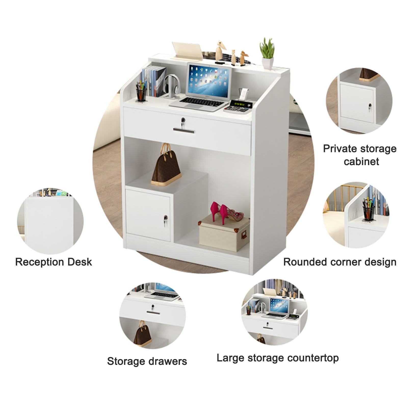 Comptoir de vente au détail moderne avec tiroir verrouillable élégant pour bureau, magasin de détail, salon de beauté et hall d'entrée