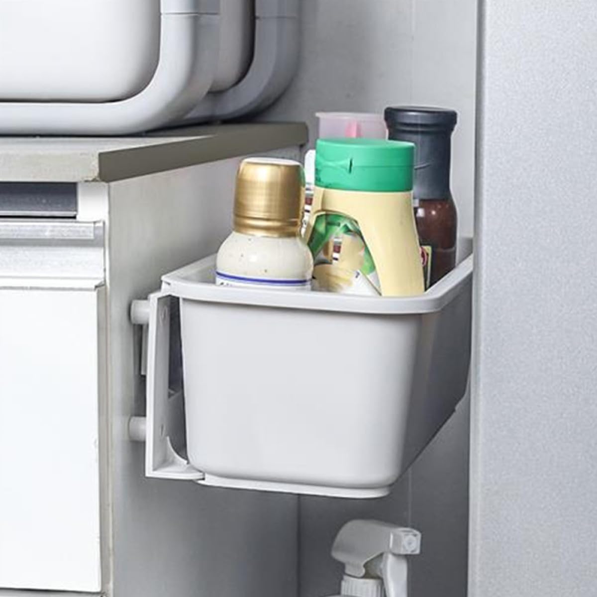 Organizer adesivo estraibile per cassetti per mensola da cucina, resistente, multiuso, in polipropilene grigio, per dispensa e armadi, ideale per un'organizzazione ordinata e salvaspazio.