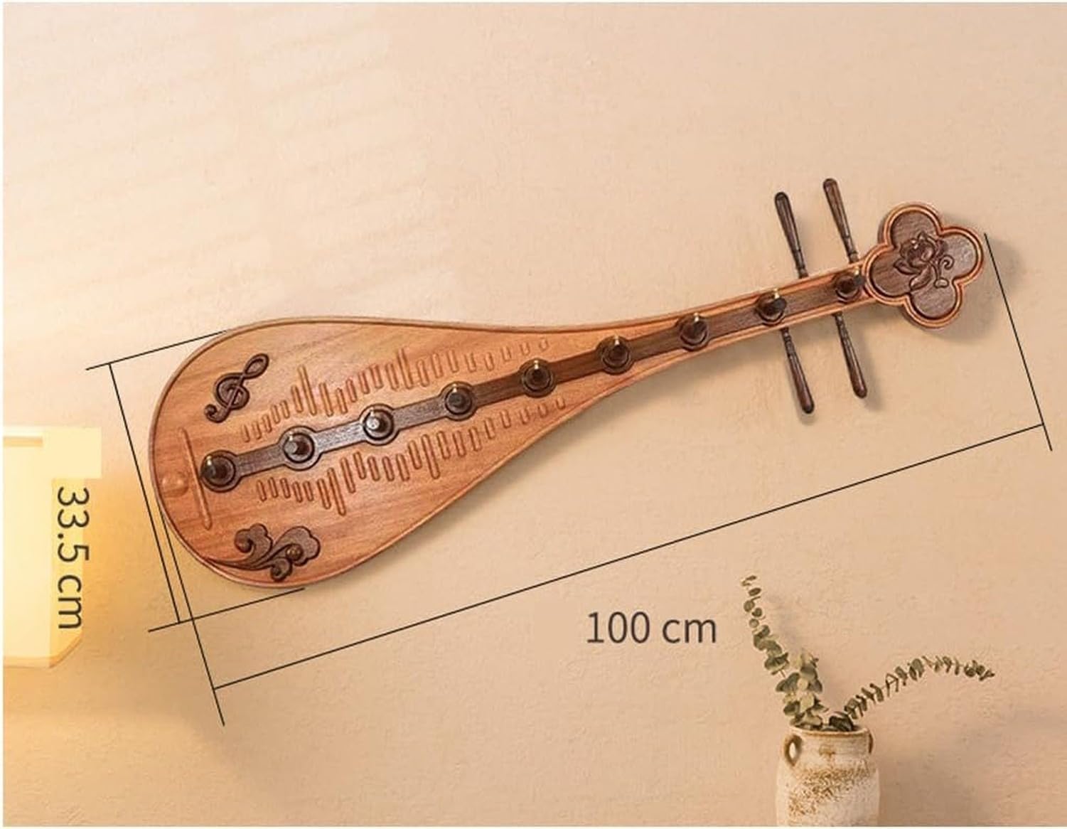 Porte-Manteau Mural en Bois Forme de flûte avec 6 Crochets en Laiton pour Suspendre Manteaux, Vestes, vêtements, Chapeaux, Sacs à Dos, Brown, 9hook