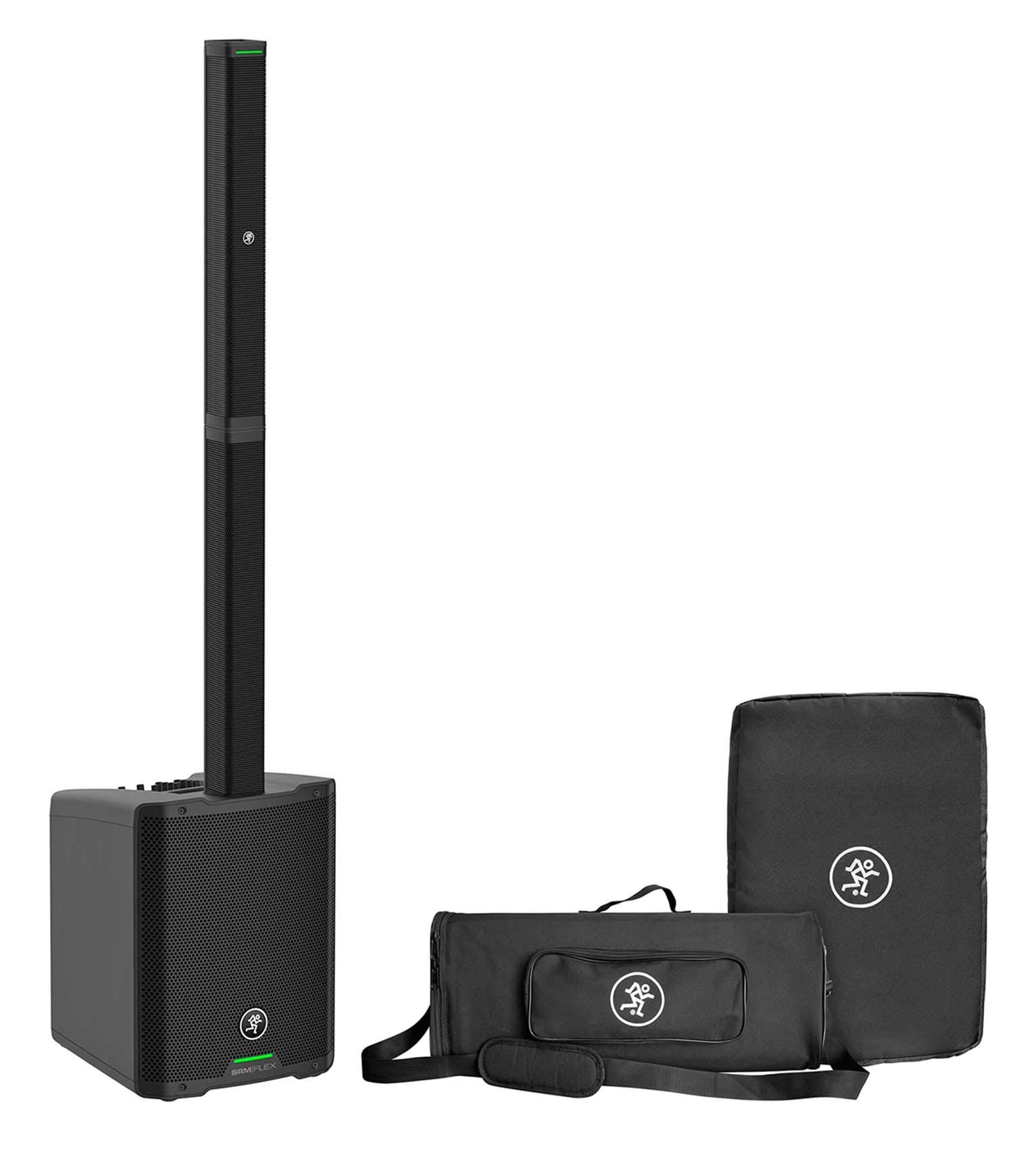 Audiosavings Bundle:(3) Mackie SRM-Flex 1300w Portable Line Array DJ Speaker w/Sub+Carry Bag Bundle with (1) Rockville ROCKBOOTH DJ Event Booth Facade (4 Items)