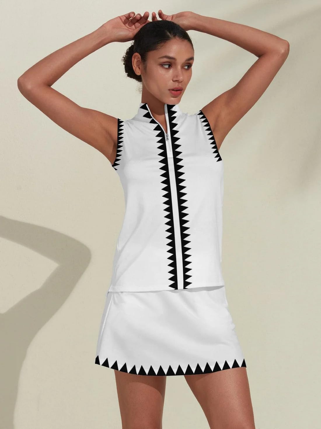 ACEGOLFS Women's Golf Shirts Sleeveless Printed Polo Shirt for Women Quick Dry Quarter Zip Stand Collar Tee Shirt Workout Top - Image 3