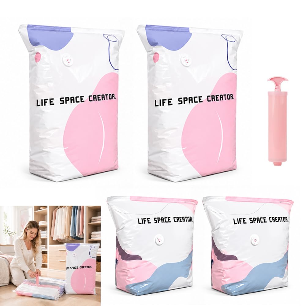 Uikhffe 4PCS No Pump 3D Vacuum Storage Bags,Press and Seal Compression Bags